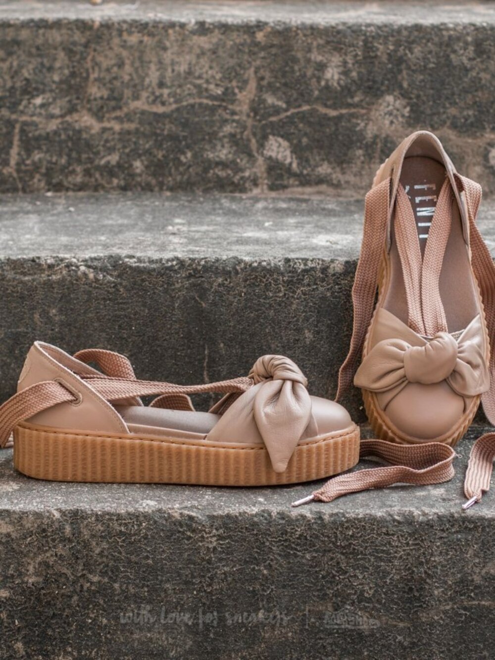 PUMA x FENTY RIHANNA Bow Creeper Sandals - Natural Oatmeal Leather Size 9.5 - Picture 7 of 10